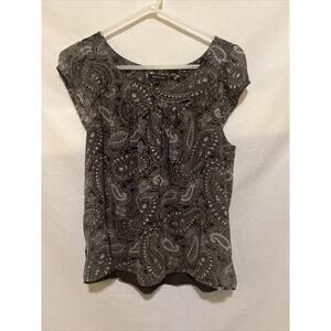 Anne Klein Large Women’s Blouse Paisley Cap Sleeve Round Neck Top Brown/White